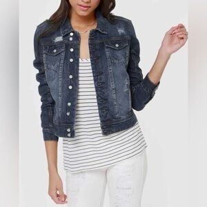 Blank NYC 100% Cotton Distressed Denim Blue Jean Jacket Size S Western Bohemian